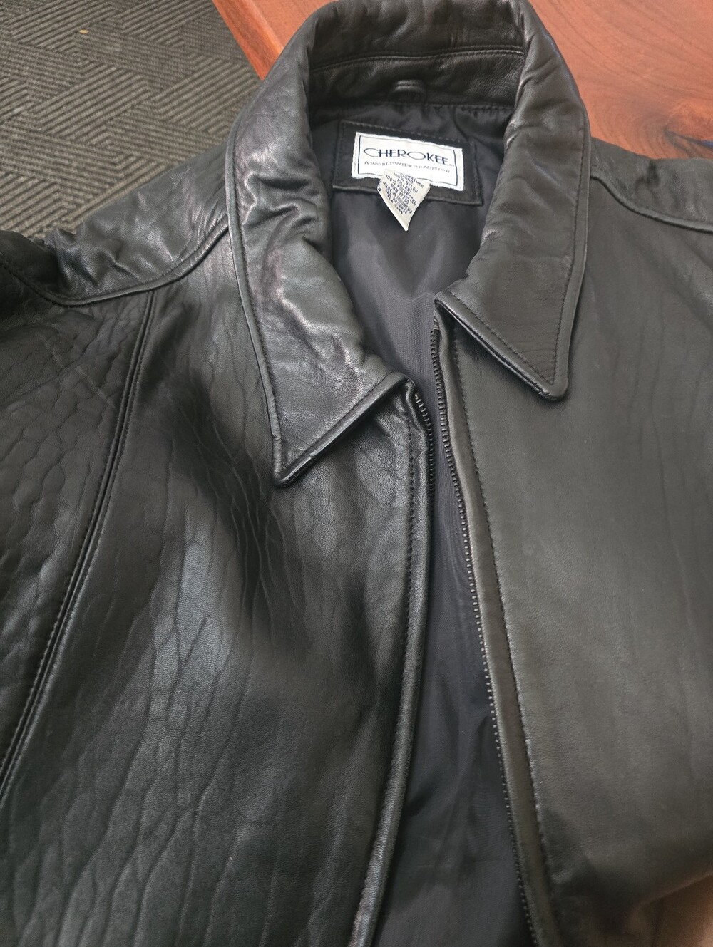 Cherokee Men's Black Real Leather Zip-Front Jacket XL